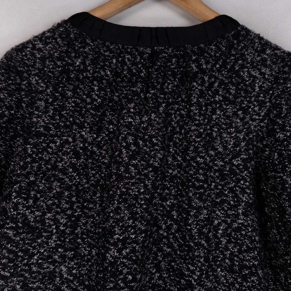 Rafaella Womens Boucle Jacket 16 Black White Pleated Trim Snap Front 3/4 Sleeve
